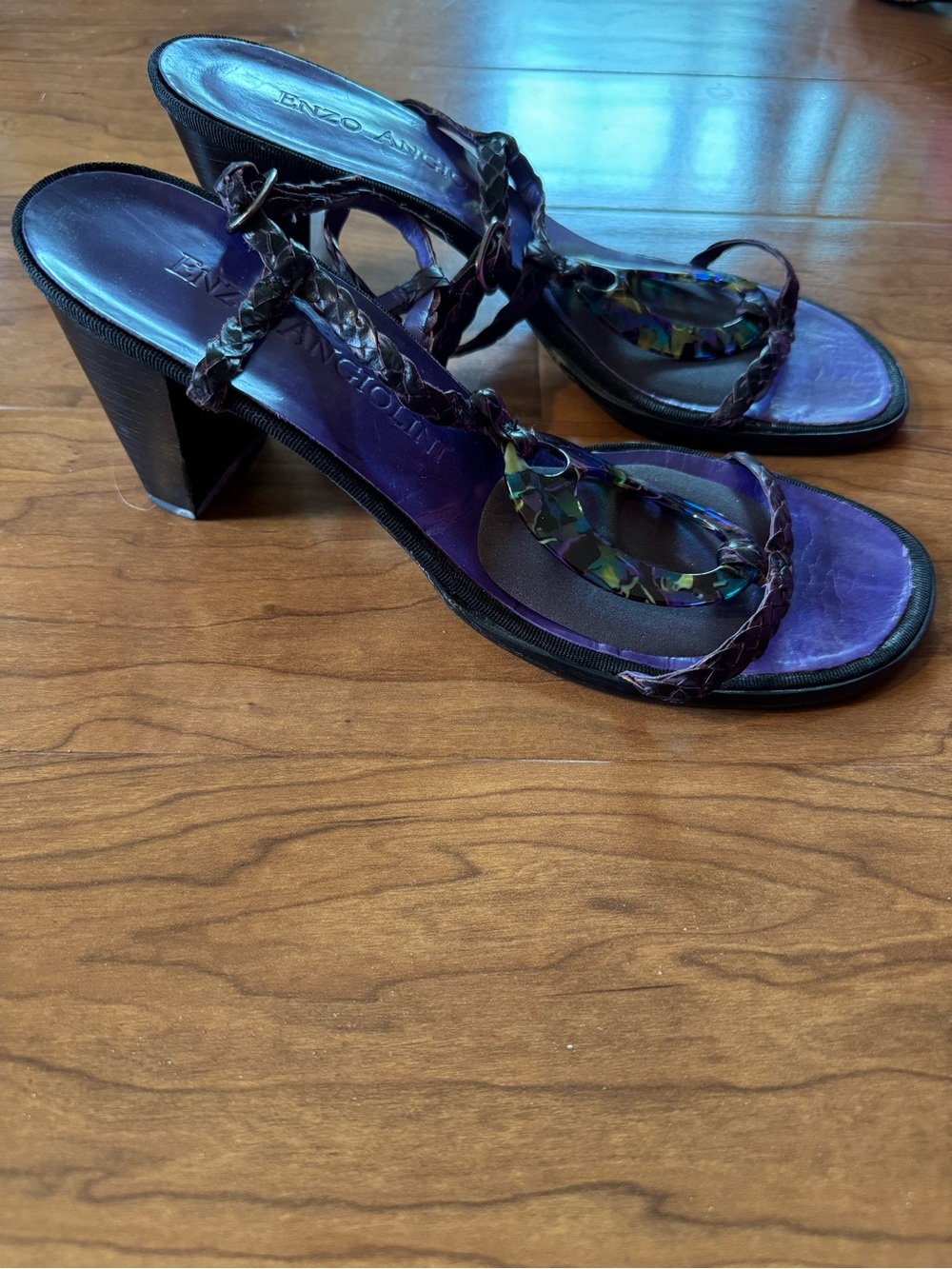 Enzo Angiolini Oval Strappy Chunky Heel Black Purple Sandals Shoes womens 8.5 - Picture 13 of 14
